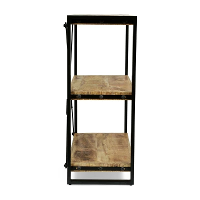 Brinkley Modern Industrial Handcrafted 3 Shelf Mango Wood Shelving Unit Natural/Black - Christopher Knight Home - Image 3