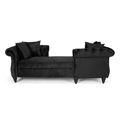 Houck Modern Glam Tufted Velvet Tete-A-Tete Chaise Lounge With Accent Pillows - Christopher Knight Home - Image 5