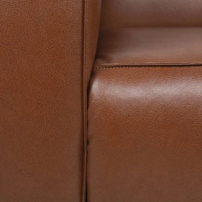 Goyette Contemporary Faux Leather Club Chair Cognac Brown/Dark Walnut - Christopher Knight Home - Image 6