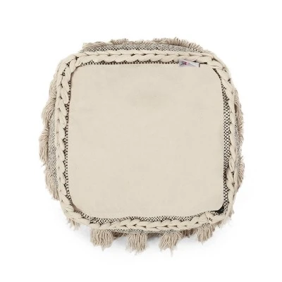 Hawley Handcrafted Boho Fabric Cube Pouf With Tassels Ivory - Christopher Knight Home - Image 5