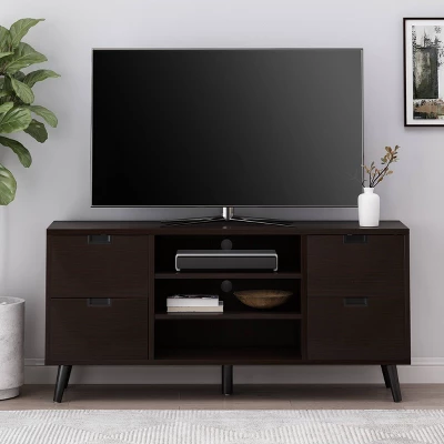 Doerun Mid-Century Modern Storage TV Stand For TVs Up To 48" Dark Gray/Black - Christopher Knight Home