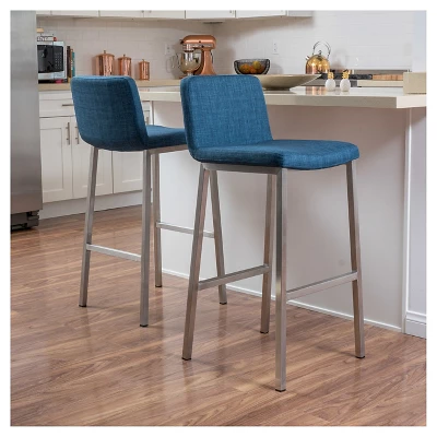 Set Of 2 30" Vasos Fabric Barstool Steel/Blue - Christopher Knight Home