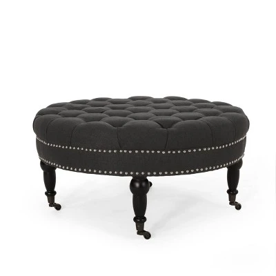 Cimarron Contemporary Round Ottoman With Rolling Casters - Christopher Knight Home