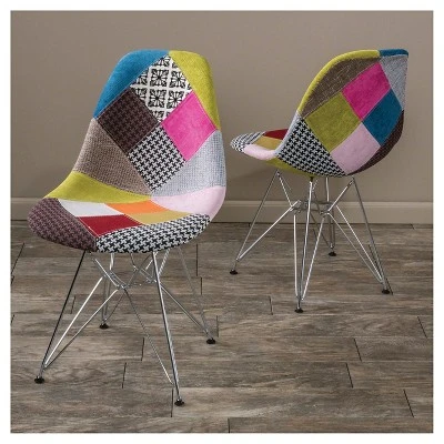 Set Of 2 Wilmette Patchwork Fabric Chair Black/Pink/Green - Christopher Knight Home