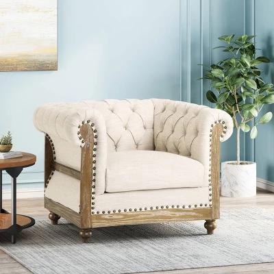 Voll Chesterfield Tufted Fabric Club Chair With Nailhead Trim - Christopher Knight Home