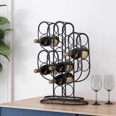 Ferrat Modern Industrial 13 Bottle Tabletop Cactus Wine Rack Black - Christopher Knight Home