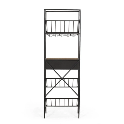 Boster Boho Industrial 21 Bottle Floor Wine Rack With Storage Natural/Black - Christopher Knight Home - Image 7