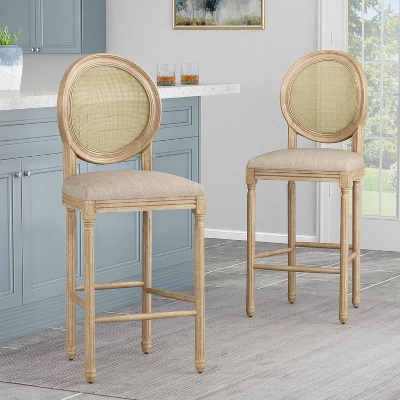2pc Epworth French Country Wooden Barstools With Upholstered Seating - Christopher Knight Home