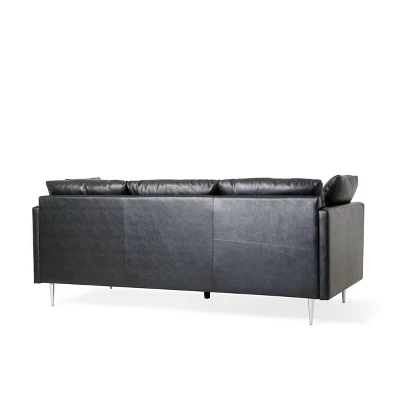Brockbank Modern Faux Leather 3 Seater Sofa With Pillows - Christopher Knight Home - Image 3