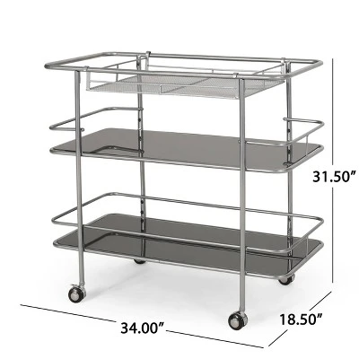 Bridger Modern 3 Tier Bar Cart With Glass Shelving Silver/Black - Christopher Knight Home - Image 7