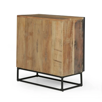 Burdine Handcrafted Boho Wood 3 Drawer Cabinet Natural/Black - Christopher Knight Home - Image 4