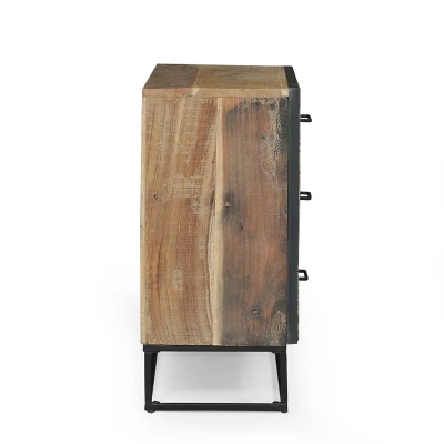 Burdine Handcrafted Boho Wood 3 Drawer Cabinet Natural/Black - Christopher Knight Home - Image 5