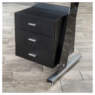 Glass Writing Desk With Drawers Black - Christopher Knight Home - Image 3