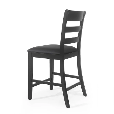 2pc Benner Farmhouse Upholstered Wood Counter Height Barstools Black - Christopher Knight Home - Image 3