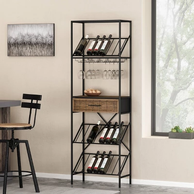 Boster Boho Industrial 21 Bottle Floor Wine Rack With Storage Natural/Black - Christopher Knight Home