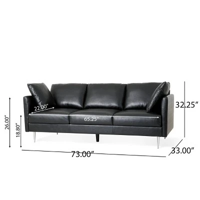 Brockbank Modern Faux Leather 3 Seater Sofa With Pillows - Christopher Knight Home - Image 2
