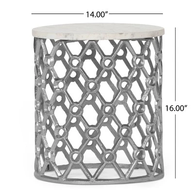 Lenhart Modern Glam Handcrafted Marble Top Aluminum Side Table Nickel/White - Christopher Knight Home - Image 5