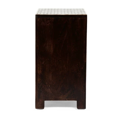Benewah Handcrafted Boho 3 Drawer Mango Wood Nightstand Dark Walnut/Black/White - Christopher Knight Home - Image 4