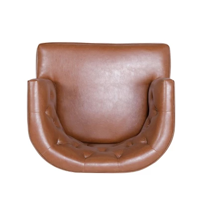 Clough Contemporary Faux Leather Tufted Accent Chair Cognac Brown/Dark Brown - Christopher Knight Home - Image 4