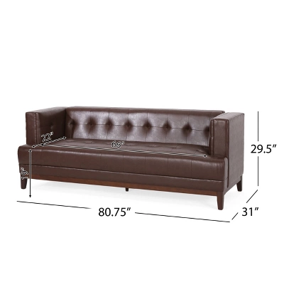 Raintree Mid Century Modern Faux Leather Tufted 3 Seater Sofa Dark Brown/Espresso - Christopher Knight Home - Image 8