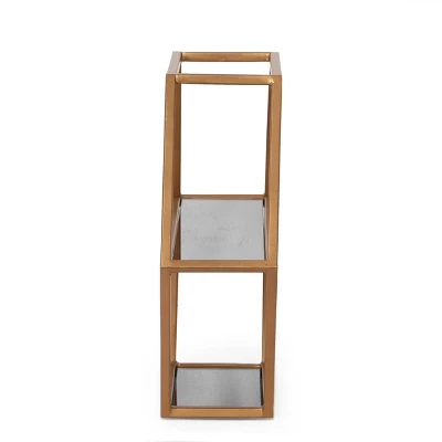 17" Lepley Modern Glam Handcrafted Glass 2 Shelf Hexagonal Decorative Shelf Antique Gold - Christopher Knight Home - Image 3