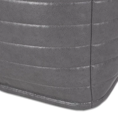 Baddow Contemporary Faux Leather Channel Stitch Cube Pouf Gray - Christopher Knight Home - Image 6