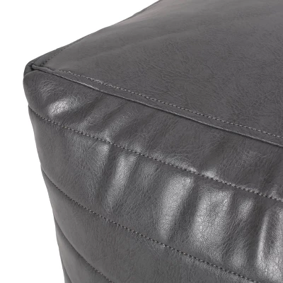 Baddow Contemporary Faux Leather Channel Stitch Cube Pouf Gray - Christopher Knight Home - Image 5