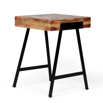 Mcmullen Handcrafted Boho Mango Wood End Table Natural/Black - Christopher Knight Home - Image 2