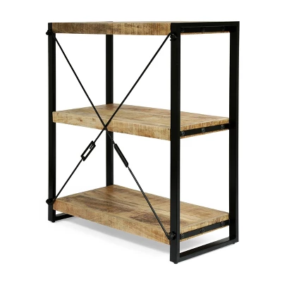 Brinkley Modern Industrial Handcrafted 3 Shelf Mango Wood Shelving Unit Natural/Black - Christopher Knight Home - Image 2