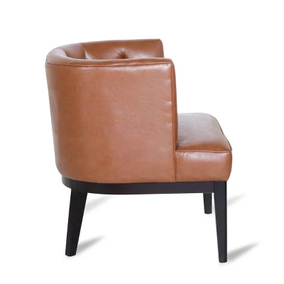Clough Contemporary Faux Leather Tufted Accent Chair Cognac Brown/Dark Brown - Christopher Knight Home - Image 3