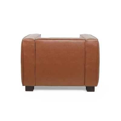 Goyette Contemporary Faux Leather Club Chair Cognac Brown/Dark Walnut - Christopher Knight Home - Image 4